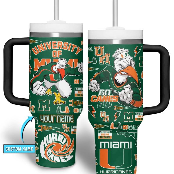 Miami Hurricanes NCAA Custom Stanley Quencher 30oz-40oz Stainless Steel Tumbler Hot And Cold Tumbler