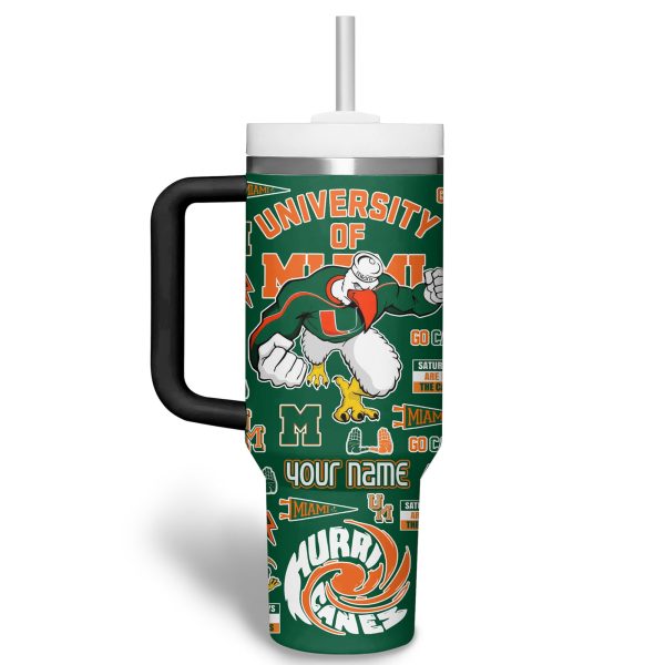 Miami Hurricanes NCAA Custom Stanley Quencher 30oz-40oz Stainless Steel Tumbler Hot And Cold Tumbler - Image 2