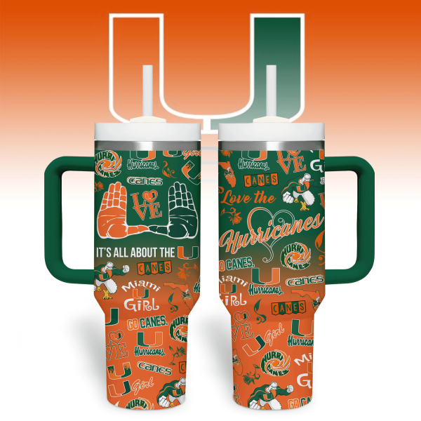 Miami Hurricanes NCAA Custom Stanley Quencher 30oz-40oz Stainless Steel Tumbler Hot And Cold Tumbler