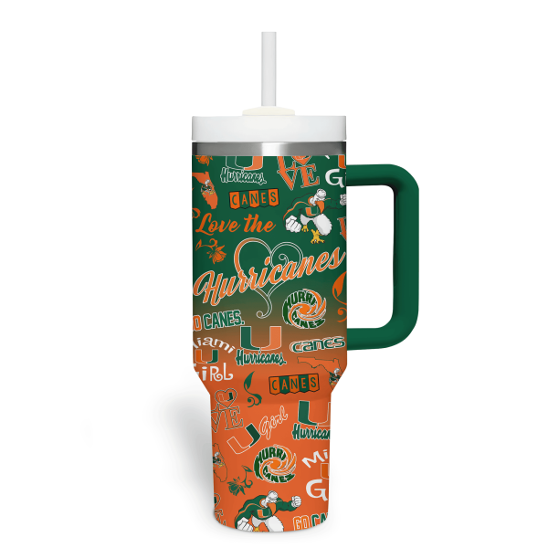 Miami Hurricanes NCAA Custom Stanley Quencher 30oz-40oz Stainless Steel Tumbler Hot And Cold Tumbler - Image 2