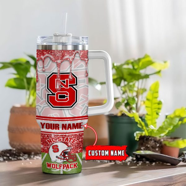 NC State Wolfpack NCAA Glitter Custom Stanley Quencher 30oz-40oz Stainless Steel Tumbler Hot And Cold Tumbler