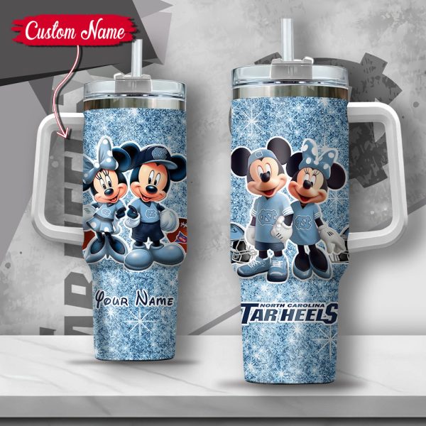 NCAA North Carolina Tar Heels Mickey And Minnie Couple Custom Stanley Quencher 30oz-40oz Stainless Steel Tumbler Hot And Cold Tumbler