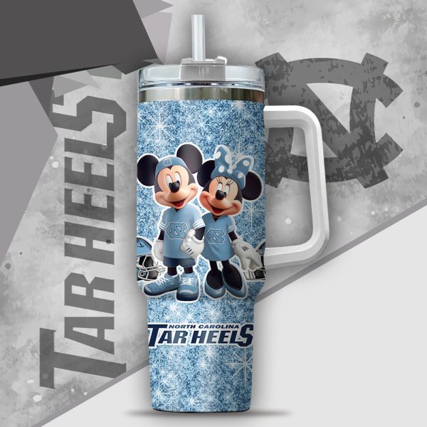 NCAA North Carolina Tar Heels Mickey And Minnie Couple Custom Stanley Quencher 30oz-40oz Stainless Steel Tumbler Hot And Cold Tumbler - Image 2