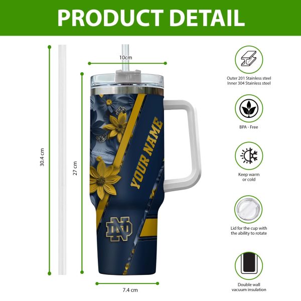 Notre Dame Fighting Irish NCAA Custom Stanley Quencher 30oz-40oz Stainless Steel Tumbler Hot And Cold Tumbler - Image 2