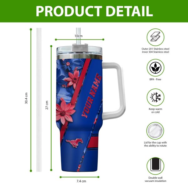 SMU Mustangs NCAA Custom Stanley Quencher 30oz-40oz Stainless Steel Tumbler Hot And Cold Tumbler - Image 2