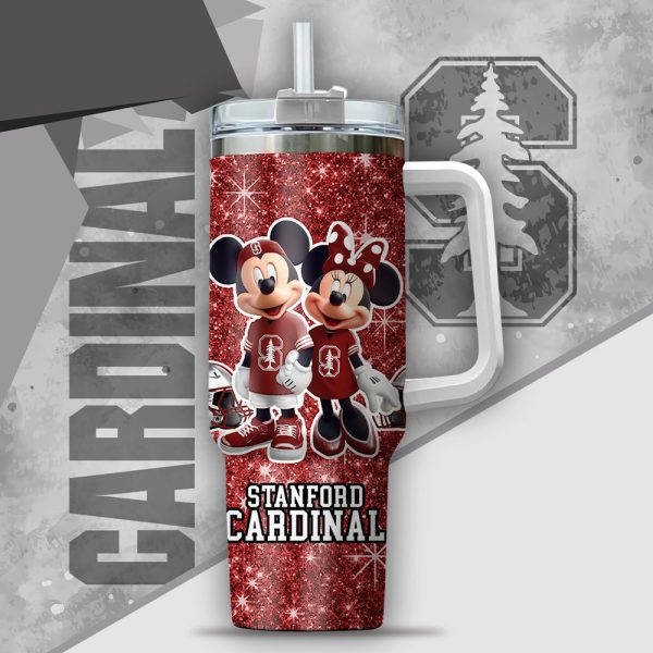 NCAA Stanford Cardinal Mickey And Minnie Couple Custom Stanley Quencher 30oz-40oz Stainless Steel Tumbler Hot And Cold Tumbler - Image 2