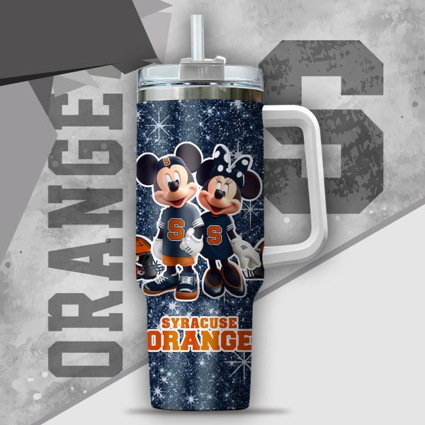 NCAA Syracuse Orange Mickey And Minnie Couple Custom Stanley Quencher 30oz-40oz Stainless Steel Tumbler Hot And Cold Tumbler - Image 2