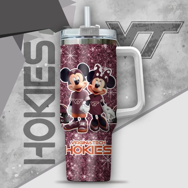 NCAA Virginia Tech Hokies Mickey And Minnie Couple Custom Stanley Quencher 30oz-40oz Stainless Steel Tumbler Hot And Cold Tumbler - Image 2
