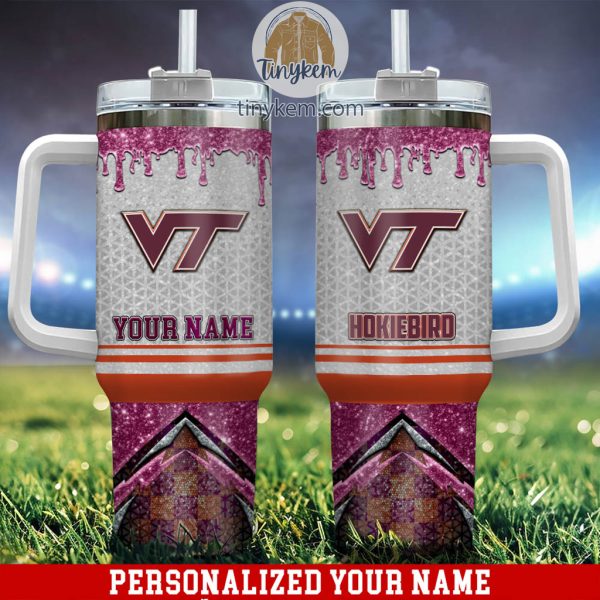 Virginia Tech Hokies Glitter NCAA Custom Stanley Quencher 30oz-40oz Stainless Steel Tumbler Hot And Cold Tumbler