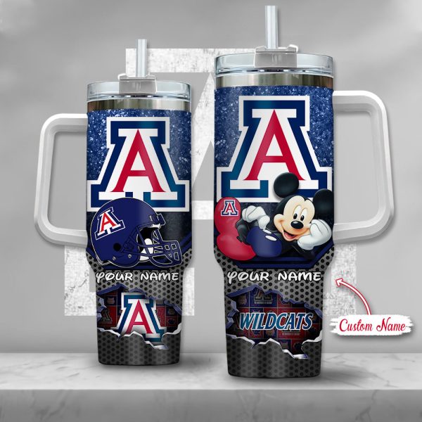 Arizona Wildcats NCAA Mickey Mouse Custom Stanley Quencher 30oz-40oz Stainless Steel Tumbler Hot And Cold Tumbler