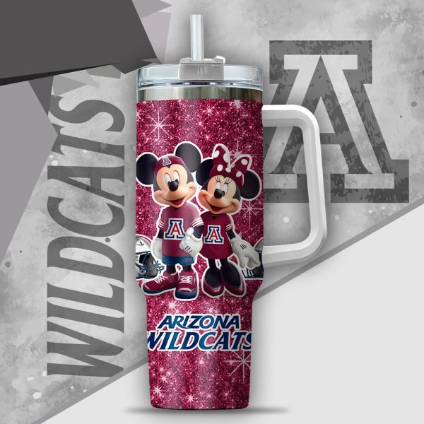 NCAA Arizona Wildcats Mickey And Minnie Couple Custom Stanley Quencher 30oz-40oz Stainless Steel Tumbler Hot And Cold Tumbler - Image 2