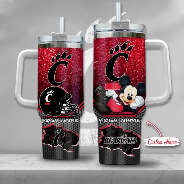 Cincinnati Bearcats NCAA Mickey Mouse Custom Stanley Quencher 30oz-40oz Stainless Steel Tumbler Hot And Cold Tumbler