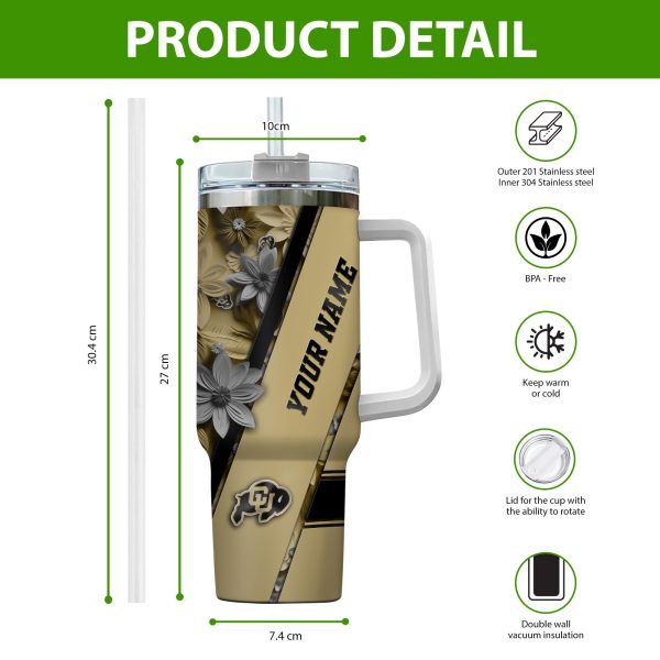 Colorado Buffaloes NCAA Custom Stanley Quencher 30oz-40oz Stainless Steel Tumbler Hot And Cold Tumbler - Image 2