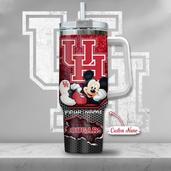 Houston Cougars NCAA Mickey Mouse Custom Stanley Quencher 30oz-40oz Stainless Steel Tumbler Hot And Cold Tumbler - Image 2