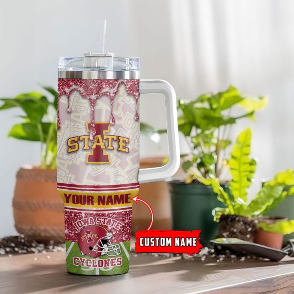 Iowa State Cyclones NCAA Glitter Custom Stanley Quencher 30oz-40oz Stainless Steel Tumbler Hot And Cold Tumbler