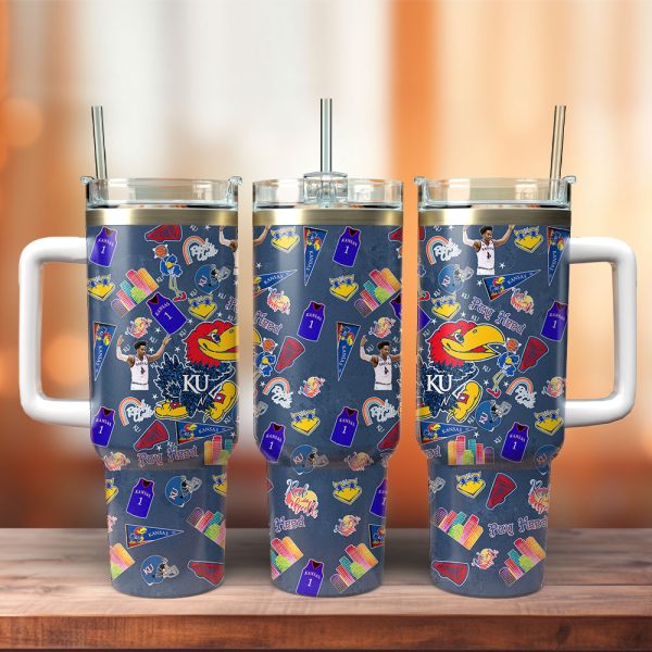 Kansas Jayhawks NCAA Sports Custom Stanley Quencher 30oz-40oz Stainless Steel Tumbler Hot And Cold Tumbler
