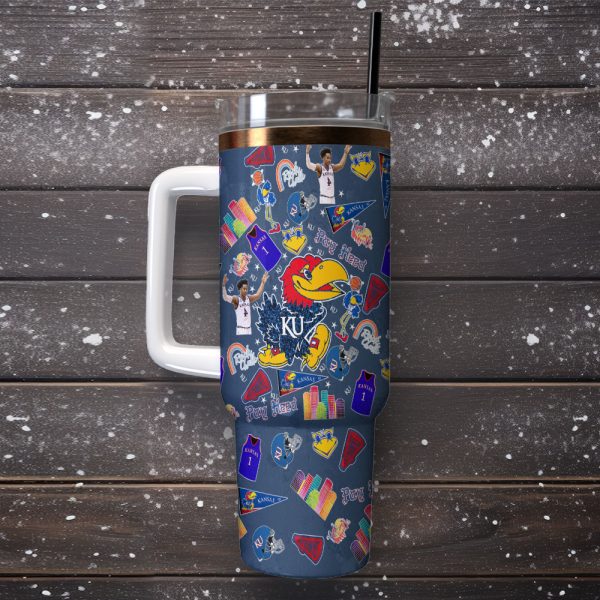 Kansas Jayhawks NCAA Sports Custom Stanley Quencher 30oz-40oz Stainless Steel Tumbler Hot And Cold Tumbler - Image 2