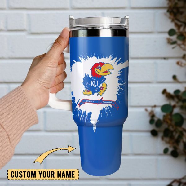 Kansas Jayhawks Basketball NCAA Sport Custom Stanley Quencher 30oz-40oz Stainless Steel Tumbler Hot And Cold Tumbler - Image 2