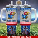 Kansas Jayhawks Glitter NCAA Custom Stanley Quencher 30oz-40oz Stainless Steel Tumbler Hot And Cold Tumbler