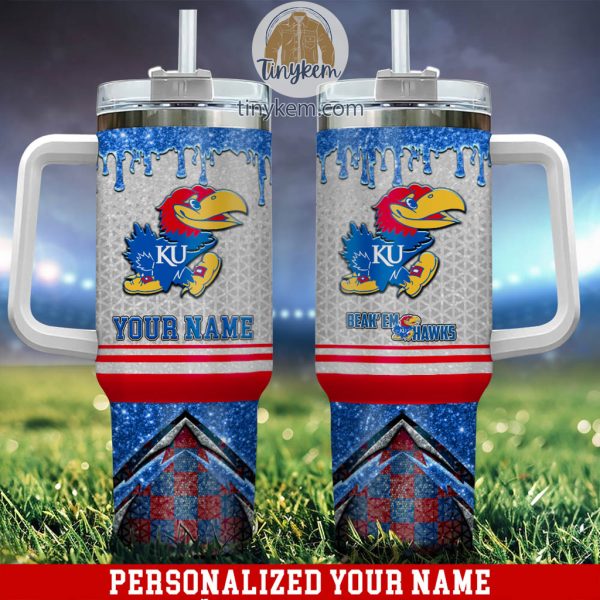 Kansas Jayhawks Glitter NCAA Custom Stanley Quencher 30oz-40oz Stainless Steel Tumbler Hot And Cold Tumbler
