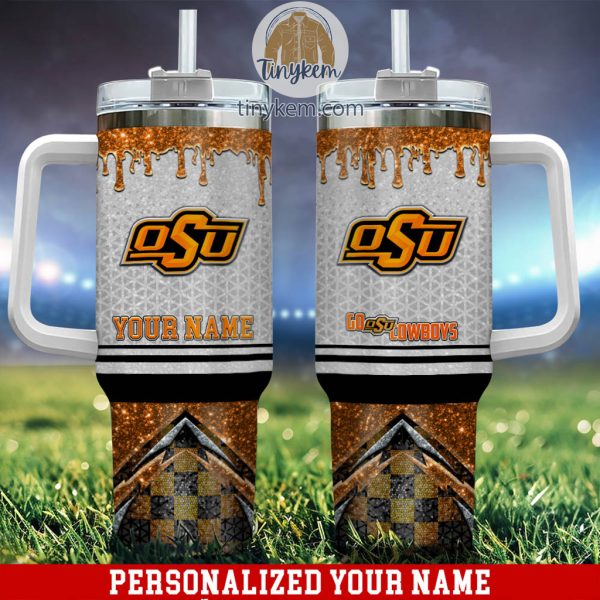 Oklahoma State Cowboys Glitter NCAA Custom Stanley Quencher 30oz-40oz Stainless Steel Tumbler Hot And Cold Tumbler