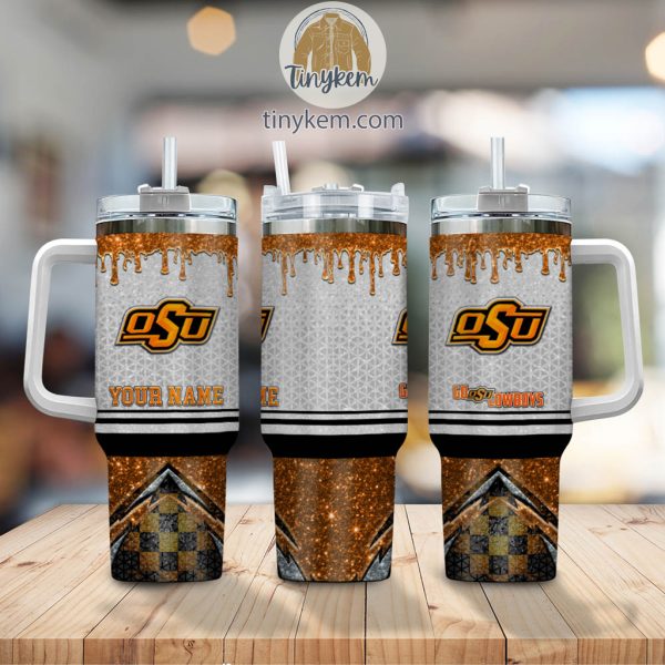 Oklahoma State Cowboys Glitter NCAA Custom Stanley Quencher 30oz-40oz Stainless Steel Tumbler Hot And Cold Tumbler - Image 2