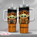NCAA Oklahoma State Cowboys Baby Yoda Custom Stanley Quencher 30oz-40oz Stainless Steel Tumbler Hot And Cold Tumbler