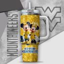 NCAA West Virginia Mountaineers Mickey And Minnie Couple Custom Stanley Quencher 30oz-40oz Stainless Steel Tumbler Hot And Cold Tumbler