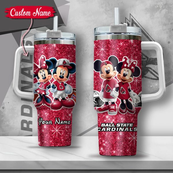 NCAA Ball State Cardinals Mickey And Minnie Couple Custom Stanley Quencher 30oz-40oz Stainless Steel Tumbler Hot And Cold Tumbler