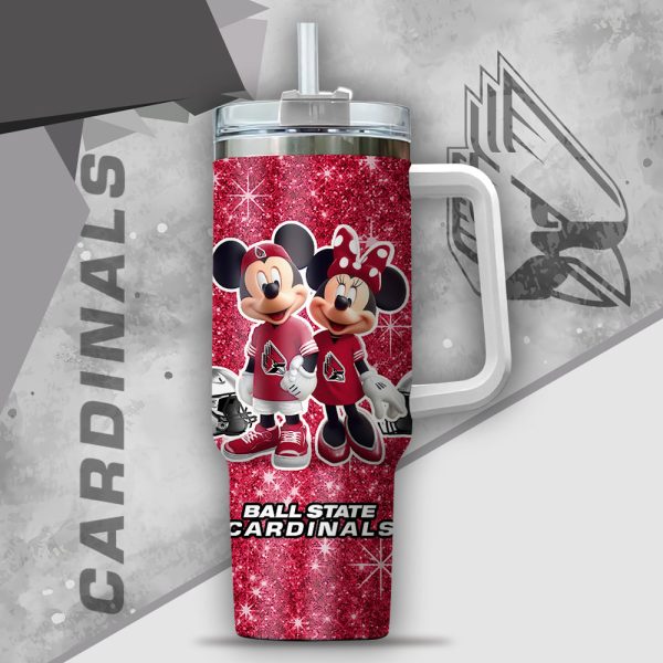 NCAA Ball State Cardinals Mickey And Minnie Couple Custom Stanley Quencher 30oz-40oz Stainless Steel Tumbler Hot And Cold Tumbler - Image 2