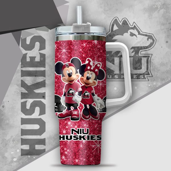 NCAA Northern Illinois Huskies Mickey And Minnie Couple Custom Stanley Quencher 30oz-40oz Stainless Steel Tumbler Hot And Cold Tumbler - Image 2