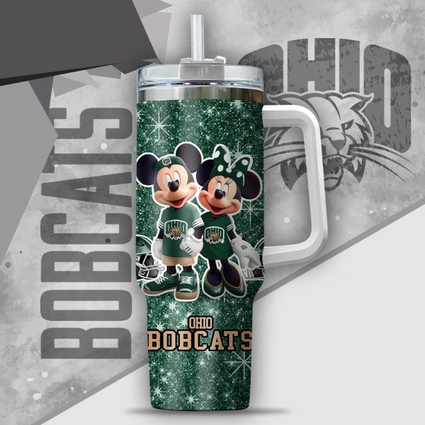 NCAA Ohio Bobcats Mickey And Minnie Couple Custom Stanley Quencher 30oz-40oz Stainless Steel Tumbler Hot And Cold Tumbler - Image 2
