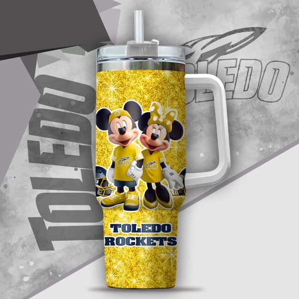 NCAA Toledo Rockets Mickey And Minnie Couple Custom Stanley Quencher 30oz-40oz Stainless Steel Tumbler Hot And Cold Tumbler - Image 2
