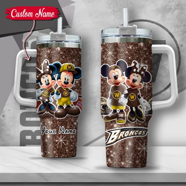 NCAA Western Michigan Broncos Mickey And Minnie Couple Custom Stanley Quencher 30oz-40oz Stainless Steel Tumbler Hot And Cold Tumbler