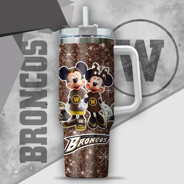 NCAA Western Michigan Broncos Mickey And Minnie Couple Custom Stanley Quencher 30oz-40oz Stainless Steel Tumbler Hot And Cold Tumbler - Image 2