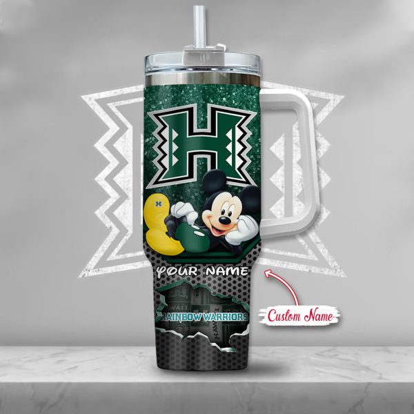 Hawaii Rainbow Warriors NCAA Mickey Mouse Custom Stanley Quencher 30oz-40oz Stainless Steel Tumbler Hot And Cold Tumbler - Image 2