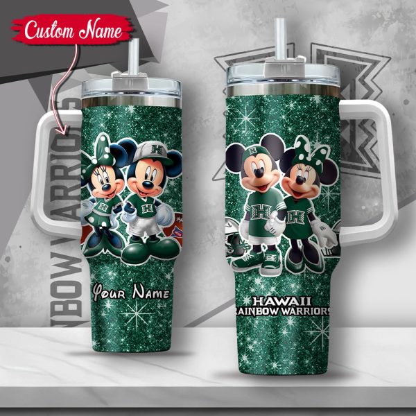 NCAA Hawaii Rainbow Warriors Mickey And Minnie Couple Custom Stanley Quencher 30oz-40oz Stainless Steel Tumbler Hot And Cold Tumbler