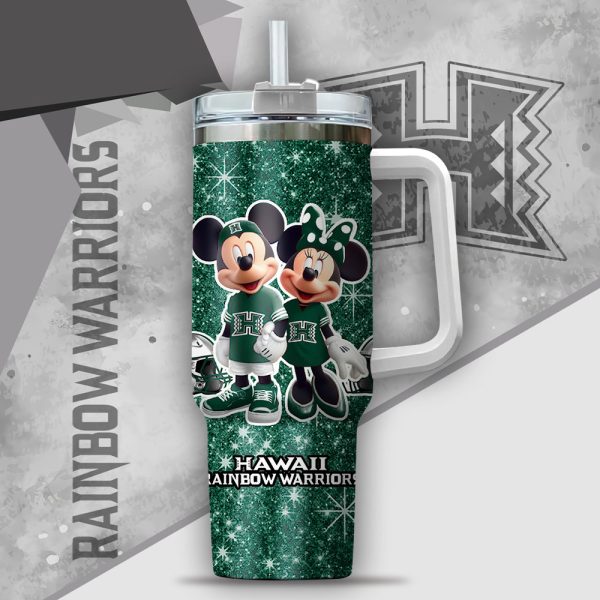 NCAA Hawaii Rainbow Warriors Mickey And Minnie Couple Custom Stanley Quencher 30oz-40oz Stainless Steel Tumbler Hot And Cold Tumbler - Image 2