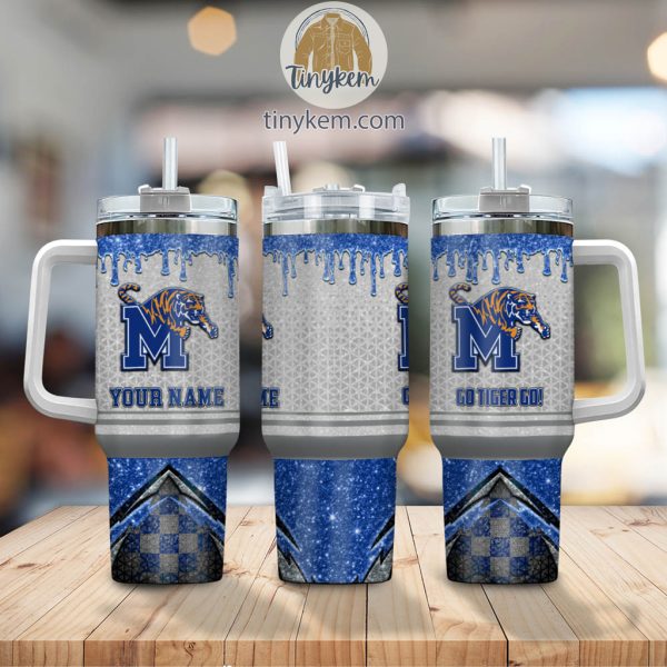 Memphis Tigers Glitter NCAA Custom Stanley Quencher 30oz-40oz Stainless Steel Tumbler Hot And Cold Tumbler - Image 2