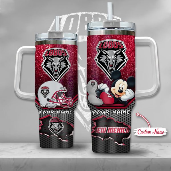 NCAA New Mexico Lobos Mickey Mouse Custom Stanley Quencher 30oz-40oz Stainless Steel Tumbler Hot And Cold Tumbler