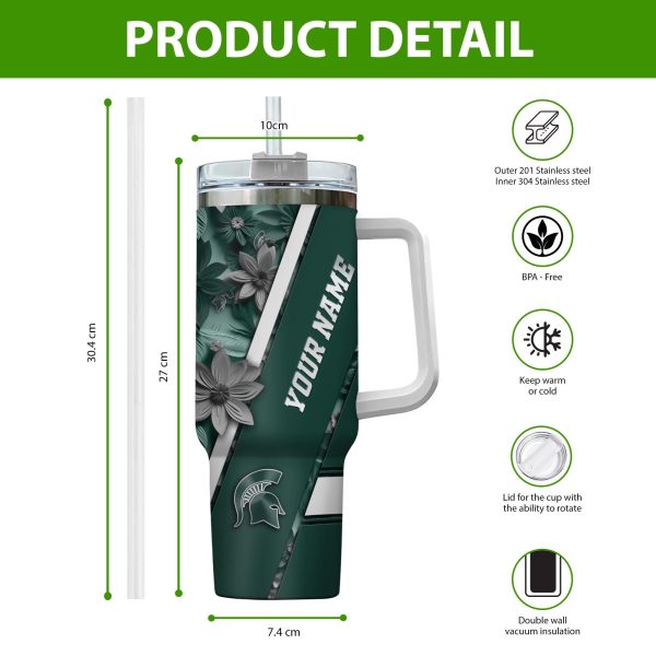 Michigan State Spartans NCAA Custom Stanley Quencher 30oz-40oz Stainless Steel Tumbler Hot And Cold Tumbler - Image 2