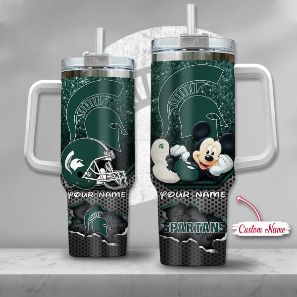 Michigan State Spartans NCAA Mickey Mouse Custom Stanley Quencher 30oz-40oz Stainless Steel Tumbler Hot And Cold Tumbler