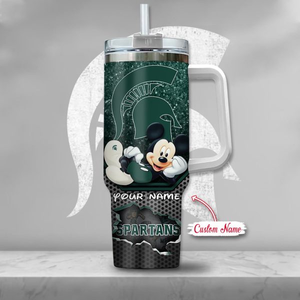 Michigan State Spartans NCAA Mickey Mouse Custom Stanley Quencher 30oz-40oz Stainless Steel Tumbler Hot And Cold Tumbler - Image 2