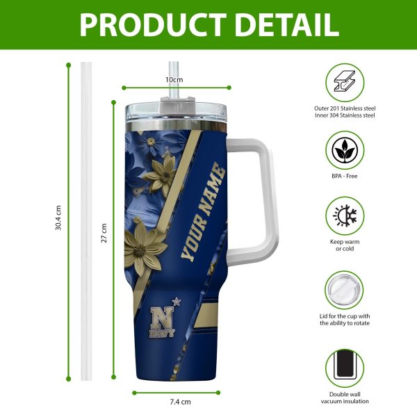 Navy Midshipmen NCAA Custom Stanley Quencher 30oz-40oz Stainless Steel Tumbler Hot And Cold Tumbler - Image 2