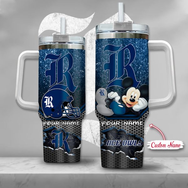 NCAA Rice Owls Mickey Mouse Custom Stanley Quencher 30oz-40oz Stainless Steel Tumbler Hot And Cold Tumbler
