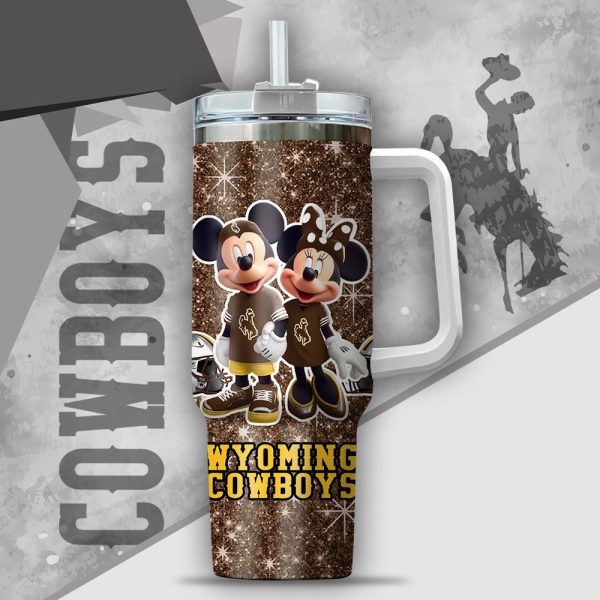 NCAA Wyoming Cowboys Mickey And Minnie Couple Custom Stanley Quencher 30oz-40oz Stainless Steel Tumbler Hot And Cold Tumbler - Image 2