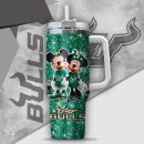 NCAA South Florida Bulls Mickey And Minnie Couple Custom Stanley Quencher 30oz-40oz Stainless Steel Tumbler Hot And Cold Tumbler