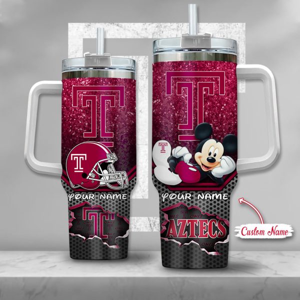 NCAA Temple Owls Mickey Mouse Custom Stanley Quencher 30oz-40oz Stainless Steel Tumbler Hot And Cold Tumbler