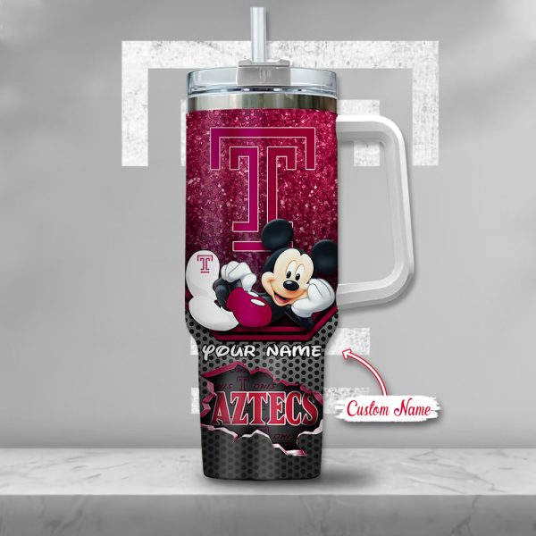 NCAA Temple Owls Mickey Mouse Custom Stanley Quencher 30oz-40oz Stainless Steel Tumbler Hot And Cold Tumbler - Image 2