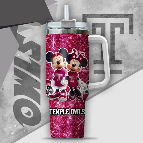 NCAA Temple Owls Mickey And Minnie Couple Custom Stanley Quencher 30oz-40oz Stainless Steel Tumbler Hot And Cold Tumbler - Image 2